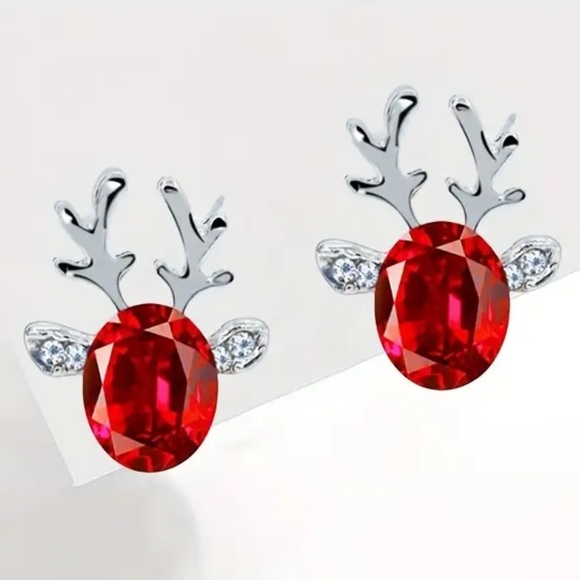 Jewelry - Exquisite Christmas 925s Sterling Silver Red Reindeer Earrings